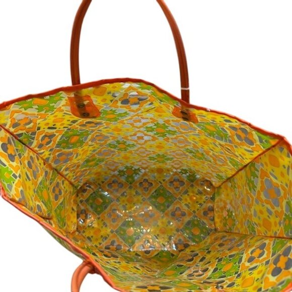 Colorful Mosaic Pattern Tote Bag With Red Handles Transparent Vinyl Exterior And - Picture 5 of 8